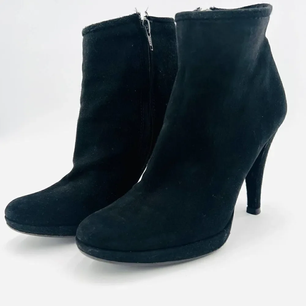 Pedro Garcia Black Suede Ankle Stiletto Heels Booties Size 35.5